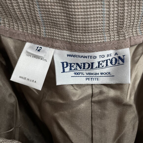 NWT PENDLETON Vintage VTG Beige Plaid 100% Virgin Wool Dress Slacks Size 12 - Picture 6 of 7